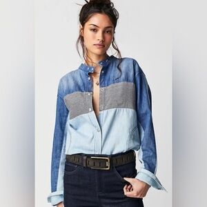 NWT Free People We The Free Moto Colorblock Shirt